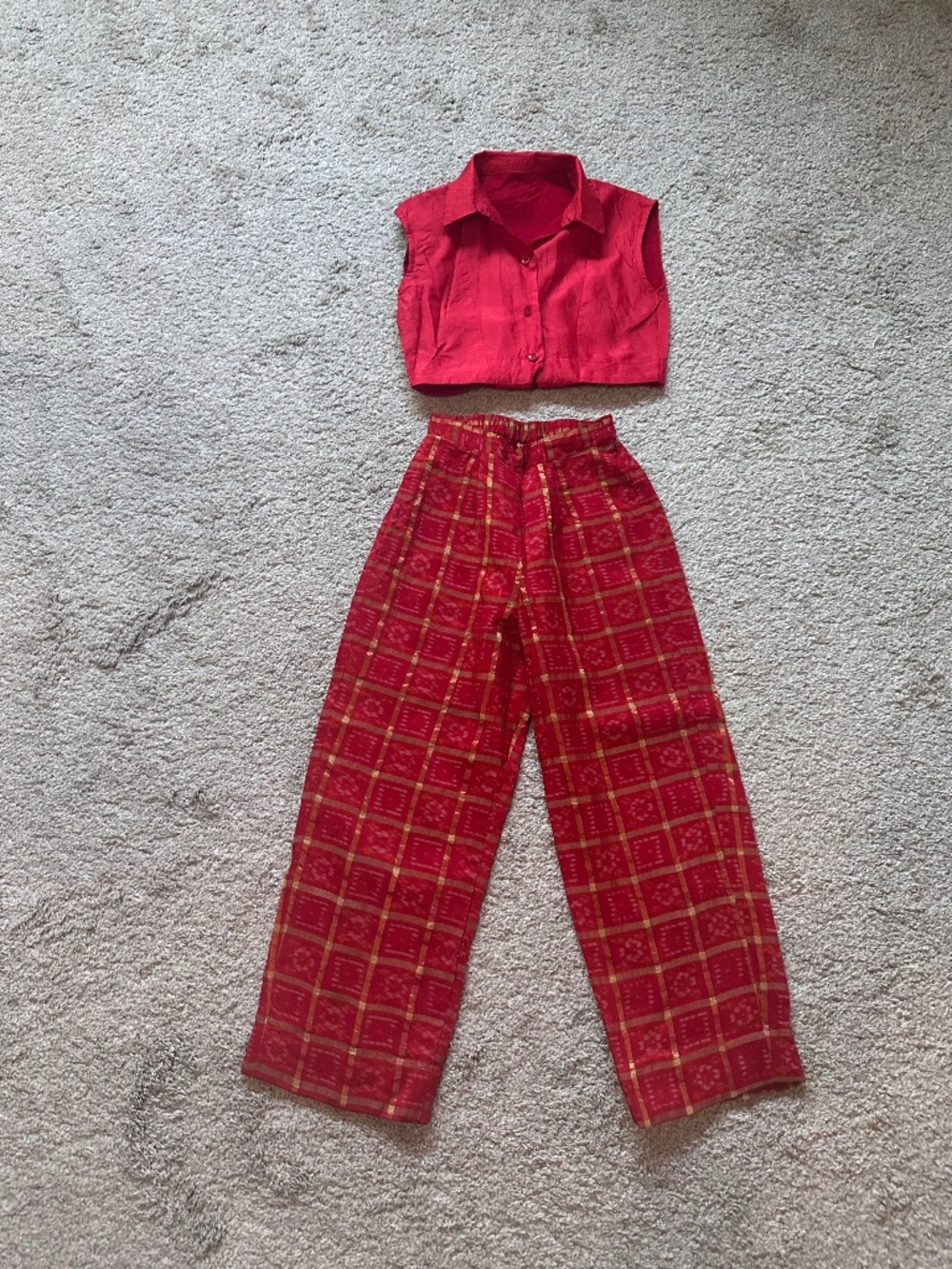 Silk pants and crop shirt